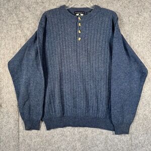 Vintage Woods & Gray Lambswool Oarsman Sweater Mens XL Blue Button Henley Ribbed